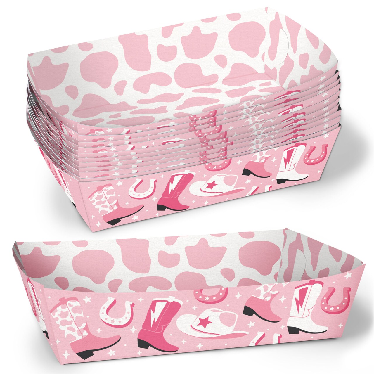 Big Dot of Happiness Pink Rodeo Cowgirl Party Paper Food Trays, Disposable Double-Sided Food Holders for Nachos, Hot Dogs, French Fries - 12 Ct